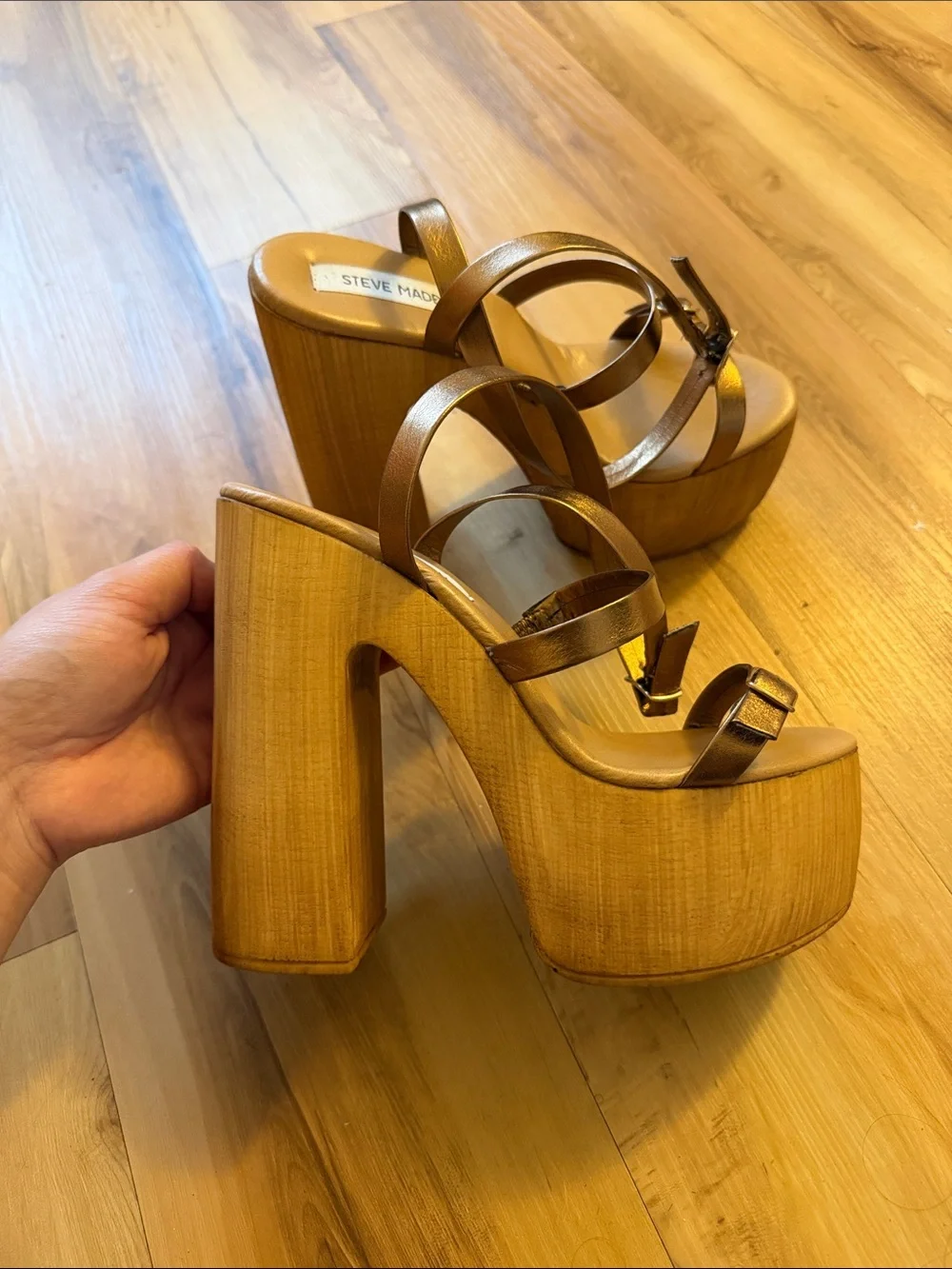 Steve Madden Metallic Brown Strappy Platform Heels